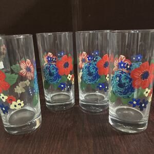 Lot of 4 Pioneer Woman Dazzling Dahlias Floral Glass - 16 oz Glasses (12024.00)